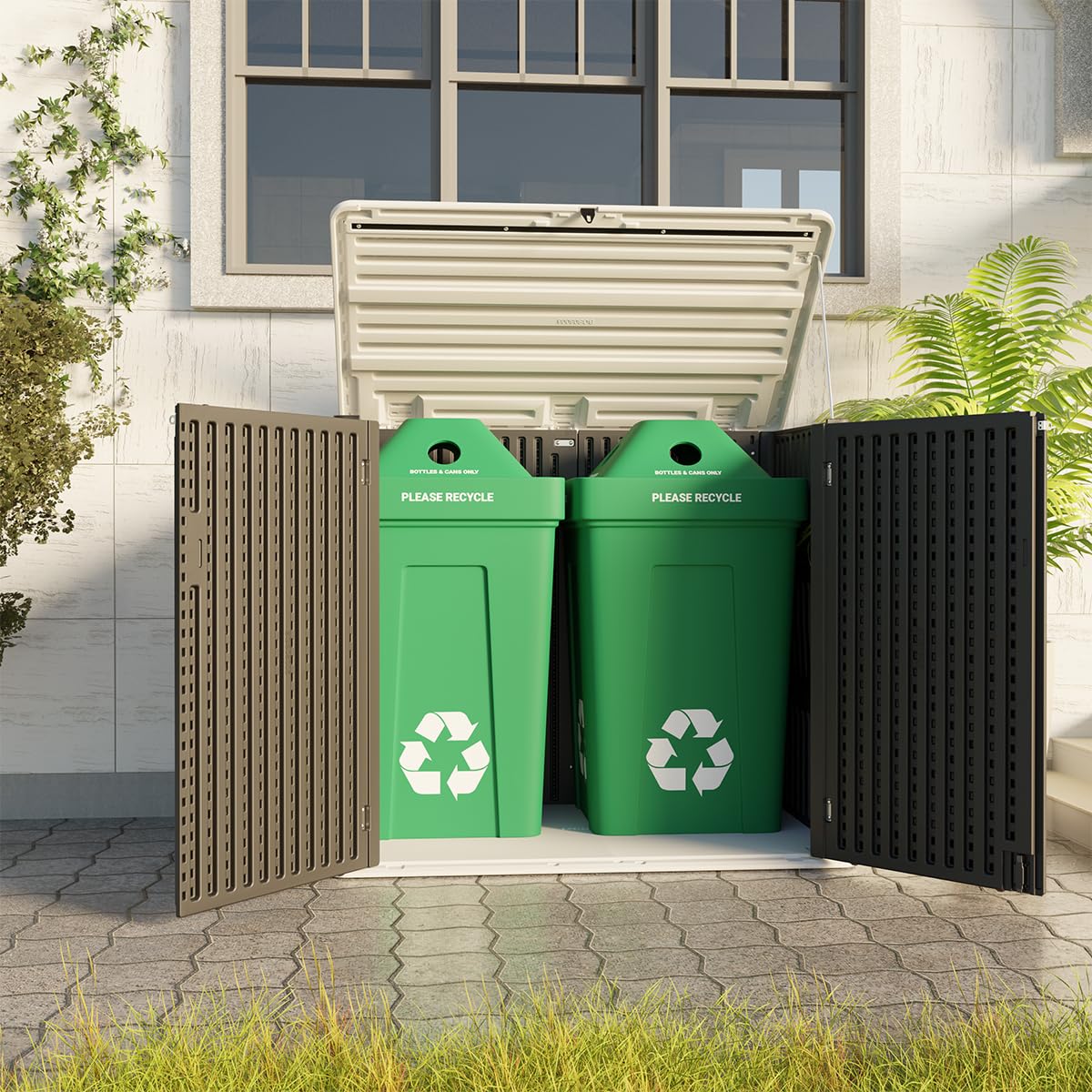 KINYING Larger Outdoor Storage Shed Weather Resistance, Resin Sheds & Outdoor Storage for Garden, Patios, Backyards, 48 Cu.Ft Tool Shed for Garbage Cans, Lawn Mower, Garden Tools,Black KINYING