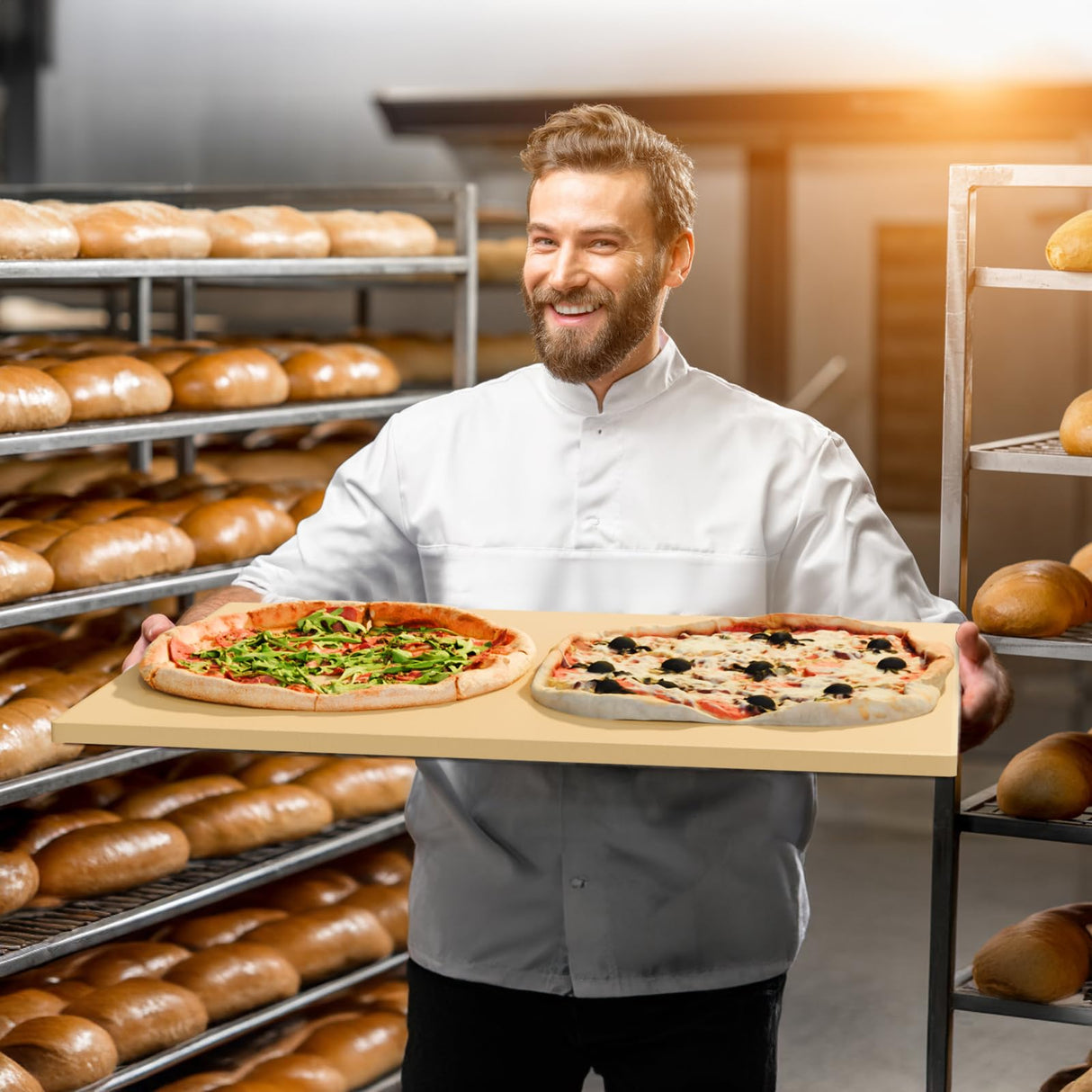 Caprihom Extra Large Pizza Stone 22 Inch, Rectangular Pizza Grilling/Baking Stone 22" x 14", Industrial Commercial Oven Stone, Ideal for Grilling Baking Several Pizzas Bread - Includes Scaper Caprihom