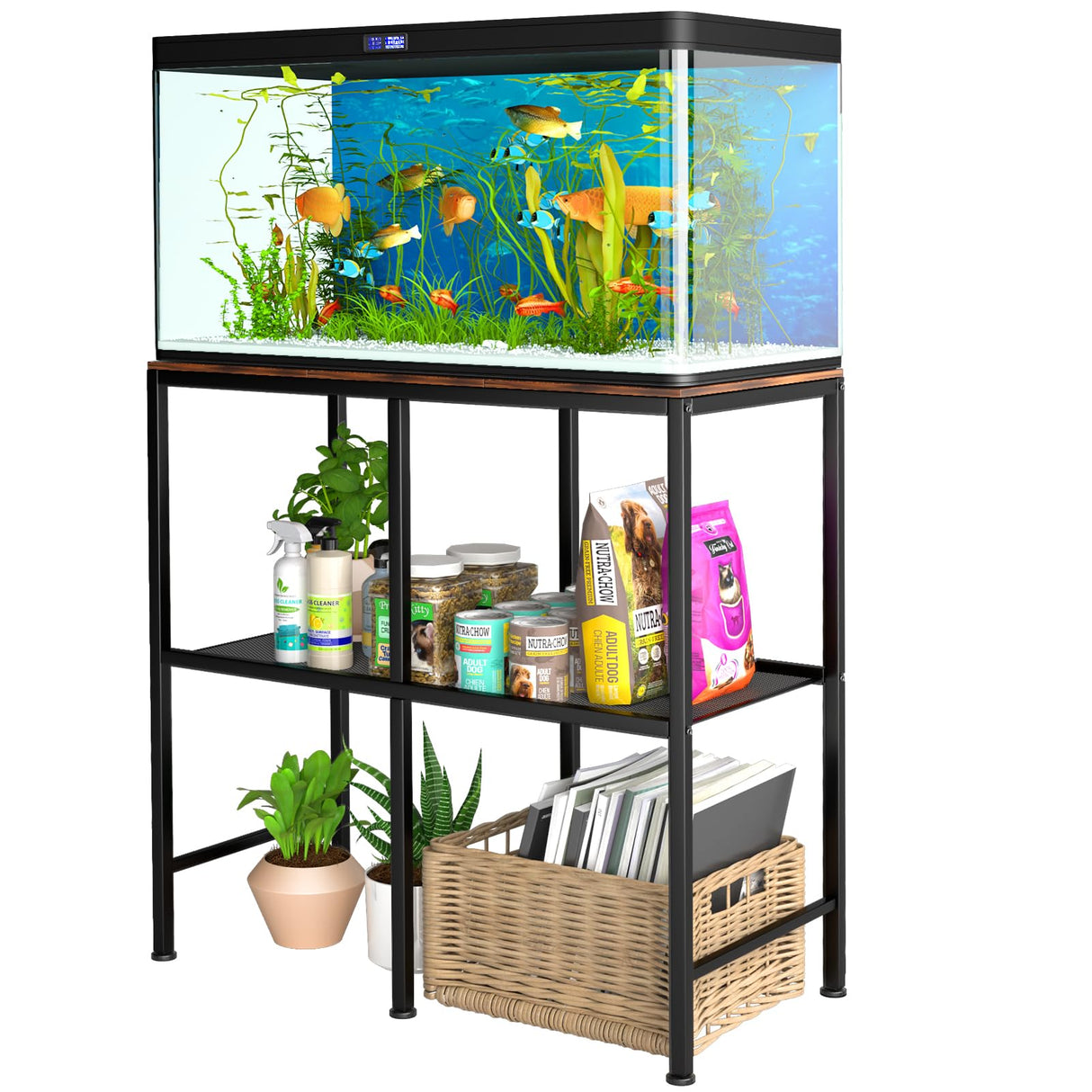 20-29 Gallon Water Tank Fish Tank Stand Metal Iron Frame for Insect Tank Pot Plants 2-in-1 Shelf Maximum Weight 400 Lbs 31.5In x 15In Adjustable Legs Suitable for A Variety of Furniture Styles Zekoled
