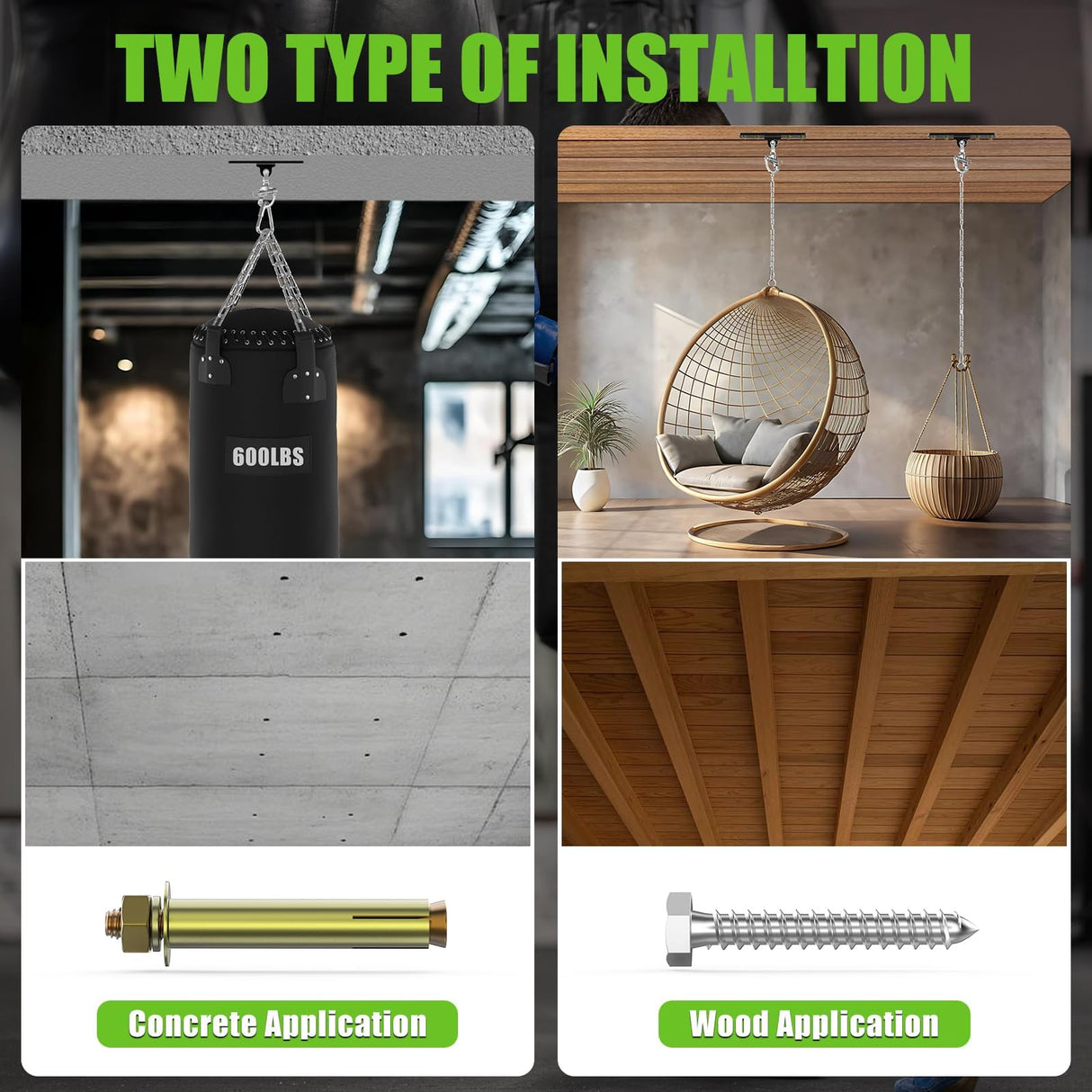 Eapele Punching Bag Hanger, Heavy Bag Ceiling Mount Holder for Hanging, 360° Swivel Boxing Bag Hanger for MMA Training, Muay Thai Bags, Heavy Duty Hook for Aerial Yoga, Porch Swings, Hammock Chairs Eapele