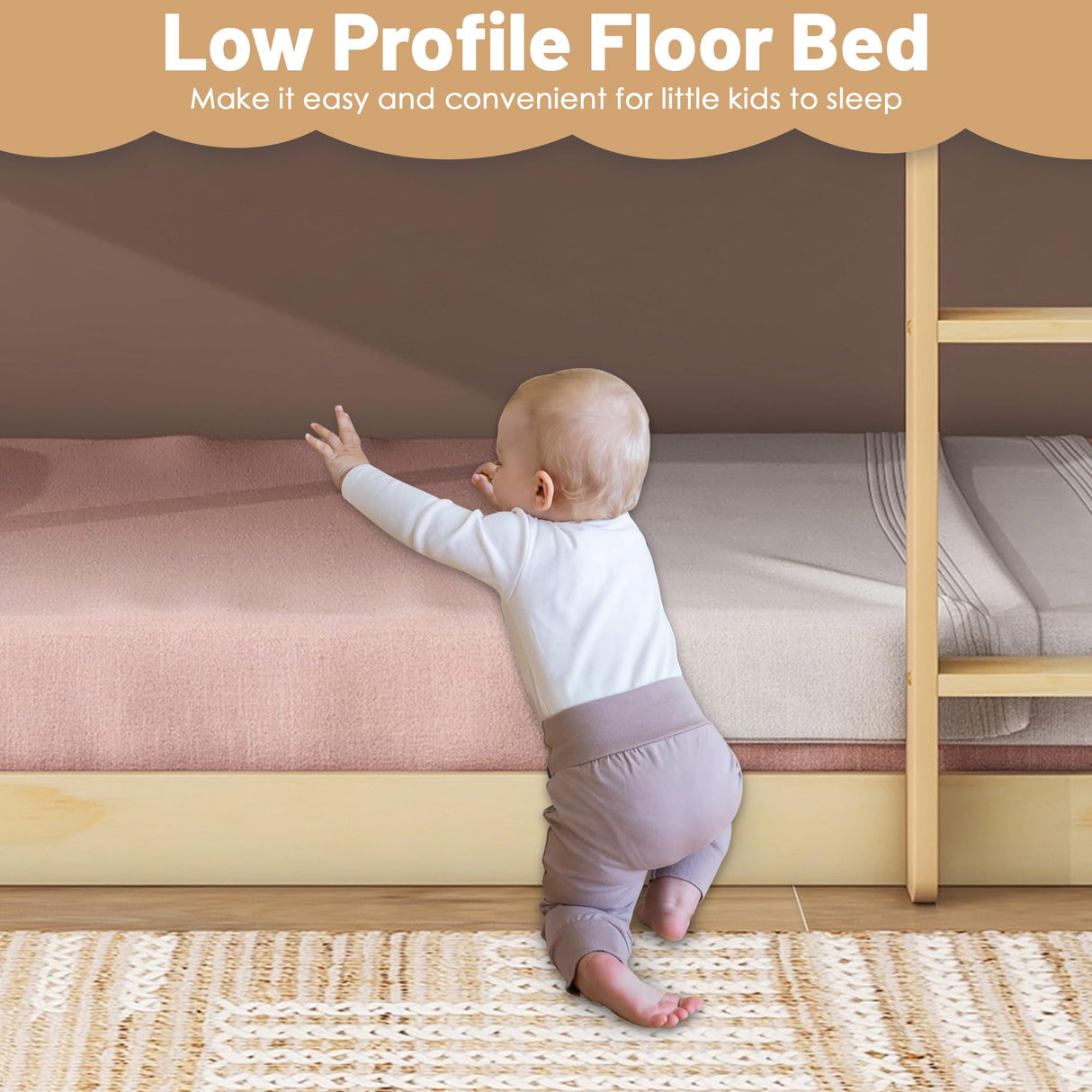 LUKEEHOM Twin Over Twin Low Profile Bunk Bed with Ladder - Ideal for Kids' Rooms LUKEEHOM