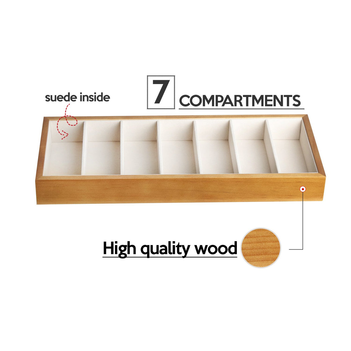 J JACKCUBE DESIGN Wooden 7 Compartments Eyeglass Display Organizer Eyeglasses Sunglass Storage Case Box Eyewear Tray Stand Open Top Suede Inside(17.8 x 7.1 x 1.9) – MK374A J JACKCUBE DESIGN