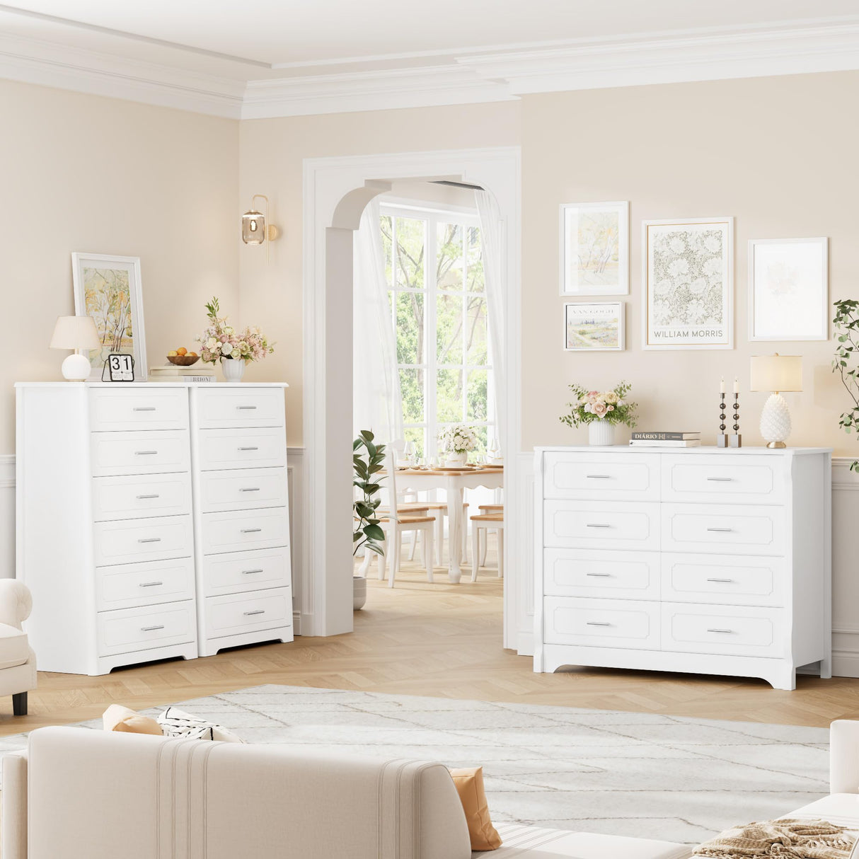 HITHOS Tall Dresser for Bedroom, White Dresser, Modern 6 Drawer Dresser for Closet, 31.5" Wide Wood Chest of Drawers, Vertical Dresser Chest Storage Cabinet for Living Room, Entryway, Hallway, White HITHOS