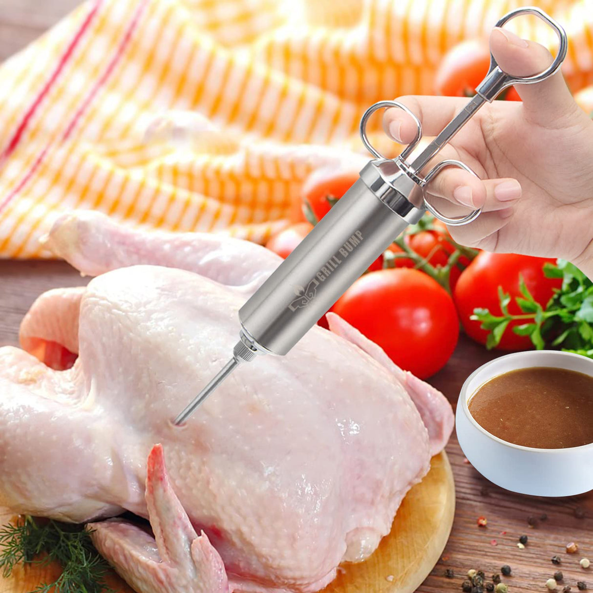 Grill Bump Meat Injector Syringe Kit for Smoker with 3 Flavor Food Injector Syringe Meat Needles, Injection Marinades Brine for Meat, Turkey; 2-oz, Including Paper and E-Book (PDF) User Manual GRILL BUMP