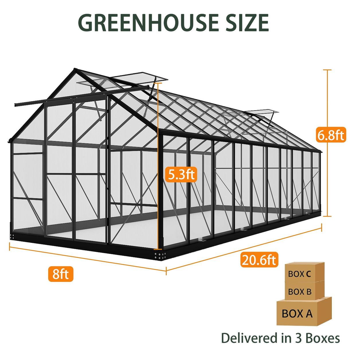 Polycarbonate Greenhouses, 8x20 FT Green Houses for Outside with 4 Adjustable Roof Vents, Walk-in Aluminum Frame Greenhouse with Sliding Doors for Backyard Garden (8x20FT) Pipleo