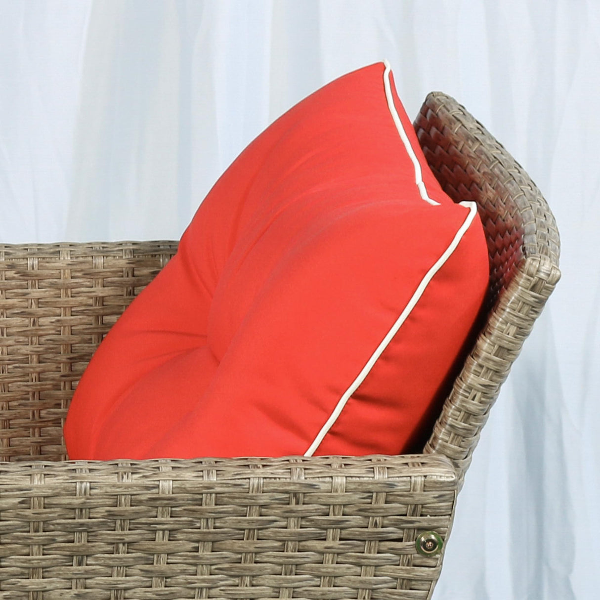 Outsunny 5 Pieces Rattan Wicker Lounge Chair Outdoor Patio Conversation Set with 2 Cushioned Chairs, 2 Ottomans and Tempered Glass Top Coffee Table, Brown/Red Outsunny