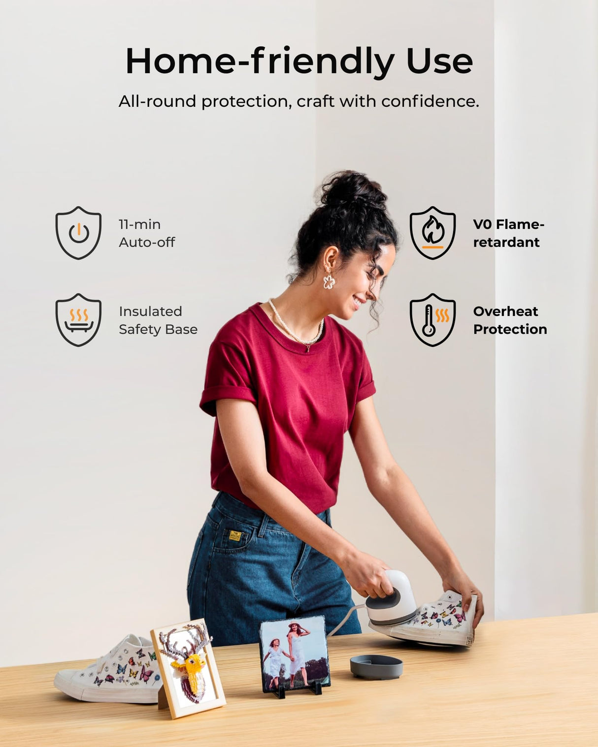 xTool Mini Heat Press Machine - Ultra Light Portable Small Heat Press Machine for T-Shirts Shoes Hats, Mini Iron for Crafting with 3 Settings & Fast Heating for DIY Heating Transfer Projects xTool