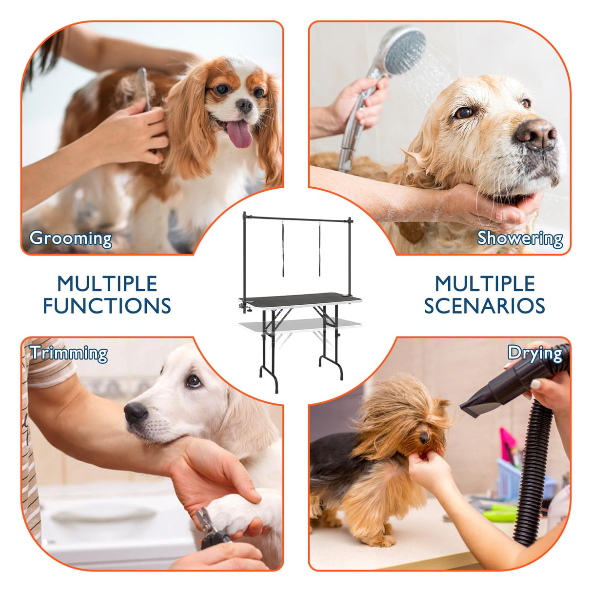 LEIBOU 45'' Height Adjustable(23''~33.8'') and Foldable Pet Dog Grooming Table Heavy Duty Iron Frame with H-Shape Grooming Arm & 3 Noose, Maximum Capacity Up to 260lbs, Black LEIBOU