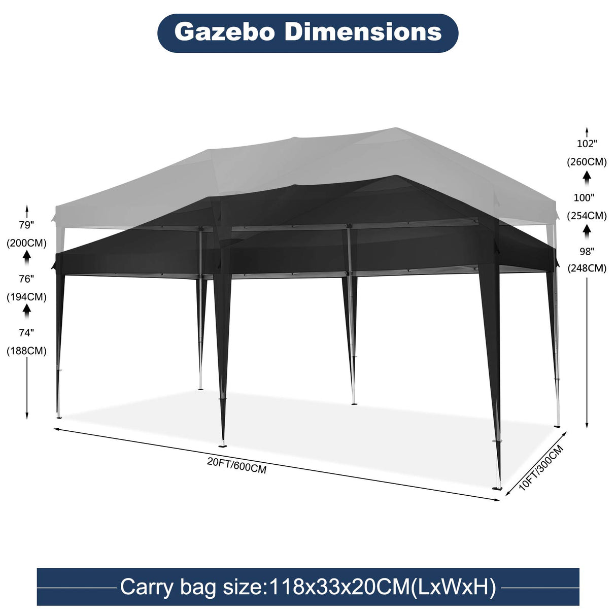 COBIZI 10x20 Pop Up Canopy Tent with 6 Sidewalls Tents for Parties Waterproof Camping Canopy Ez Up Party Tent Outdoor Portable Gazebo for Backyard Commercial Event Tent, Black COBIZI