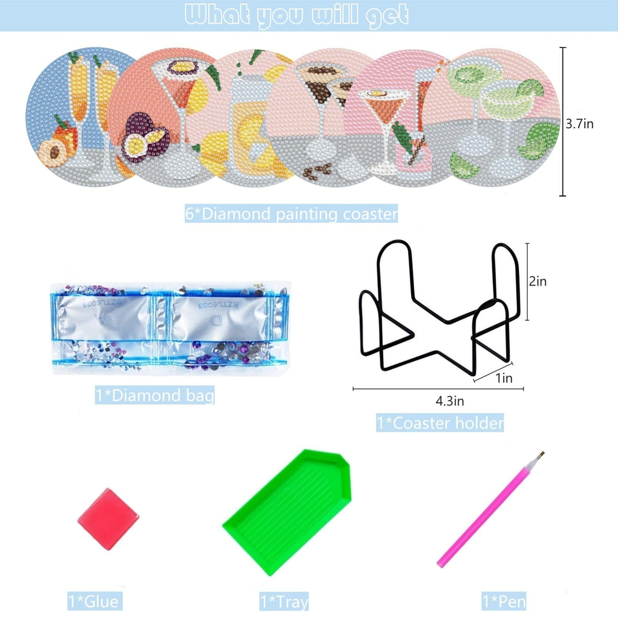 6 Pcs Diamond Painting Coasters Kits with Holder,Cocktail Diamond Art Coasters Set for Drinks Coffee Table, Gem Painting kit for Beginners Adults DIY Art Craft Gifts Home Decors (Cocktail) Bulerrylulu