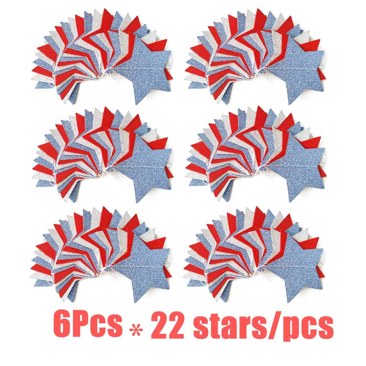 6 Pack Patriotic Star Streamers Garland Red White Blue Bunting Banner Paper Hanging Decorations for 4th of July American Independence Day Labor Day Holiday Memorial Day Party Supplies (50 Feet) TTSAM