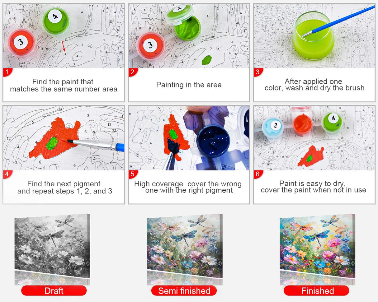 Dragonfly Paint by Numbers Kits Adults Pating Numbers Art DIY Wild Flower Weeds Paint by Numbers Artwork Beautiful Pattern on Canvas Paintwork 16x20 in Bedroom Painting Wall Art Decor Rebotipy