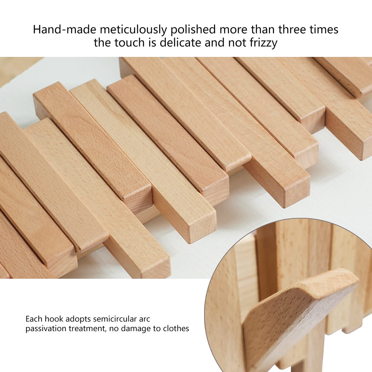 Acsigesn Wooden Coat Rack Wall Mounted Sticks Multi Rack Solid Handmade Natural Beech Wood Artwork with 6 Flip-Down Unique Modern Hooks for Coats Bag Hat Umbrella Acsigesn