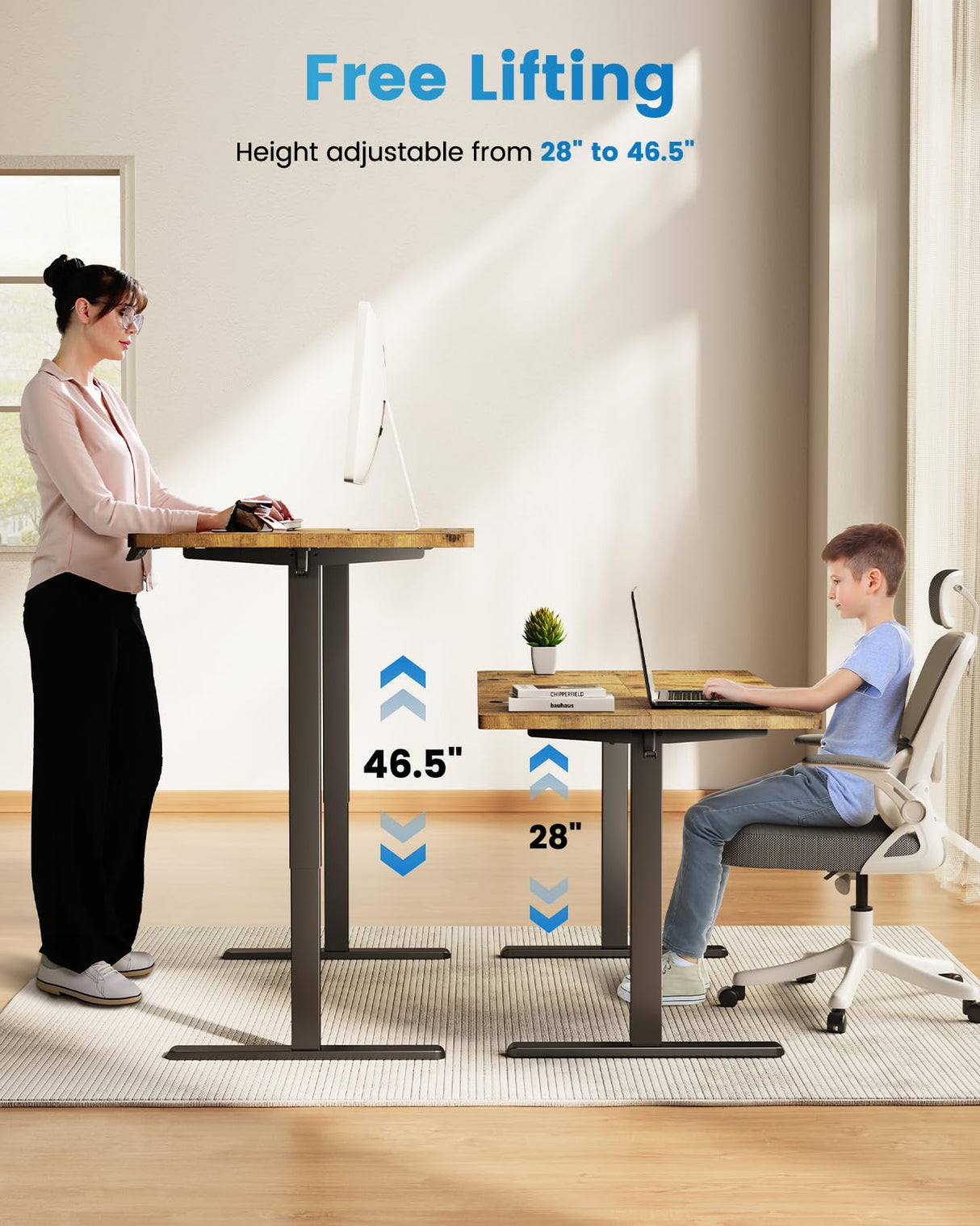 Zelimon Sit Stand Desk Adjustable Height 48"× 24" Memory Computer Stand Up Desk for Home Office Study Table with Hook, Rustic Brown Zelimon