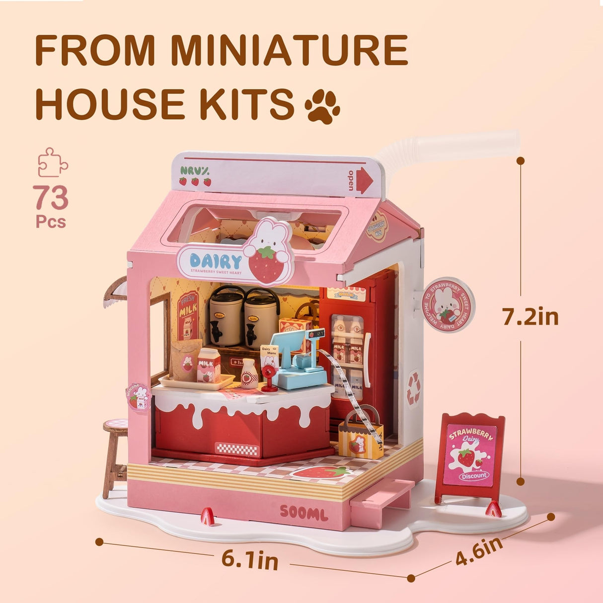 Wowood DIY Mini House Building Miniature Kit Milkbox, Miniature Lifestyle Bookshelf Decoration, Cute Craft Kits for Women or Girls 14+, Kawaii Gifts Hobbies for Crafters (Strawberry Milkbox) Wowood