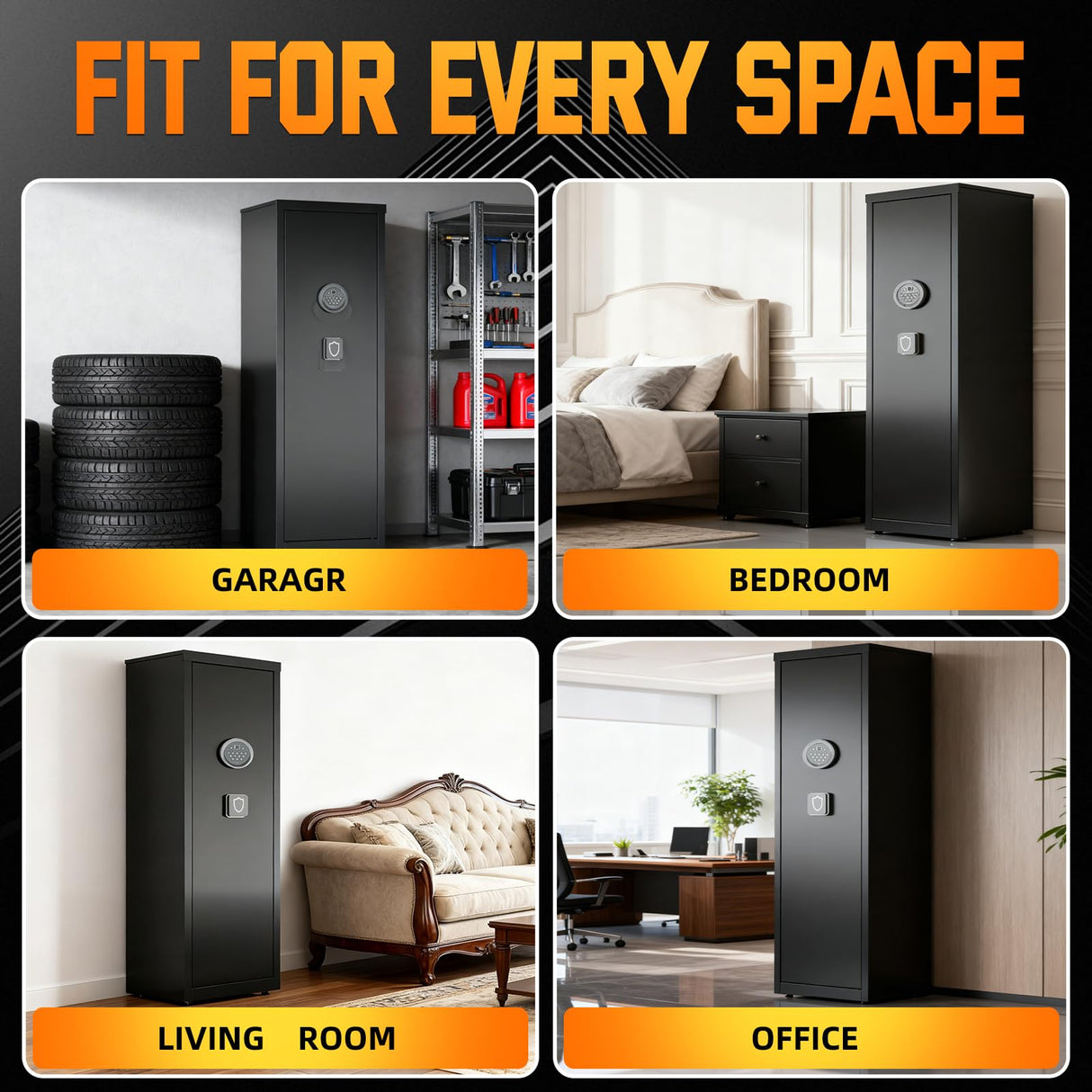 6-9 Gun Safe for Rifles and Pistols, Quick Access Electronic Key Lock, Alarm Mute Function, Black Steel, Adjustable Shelves & Gun Racks, Floor Mount Karuikev