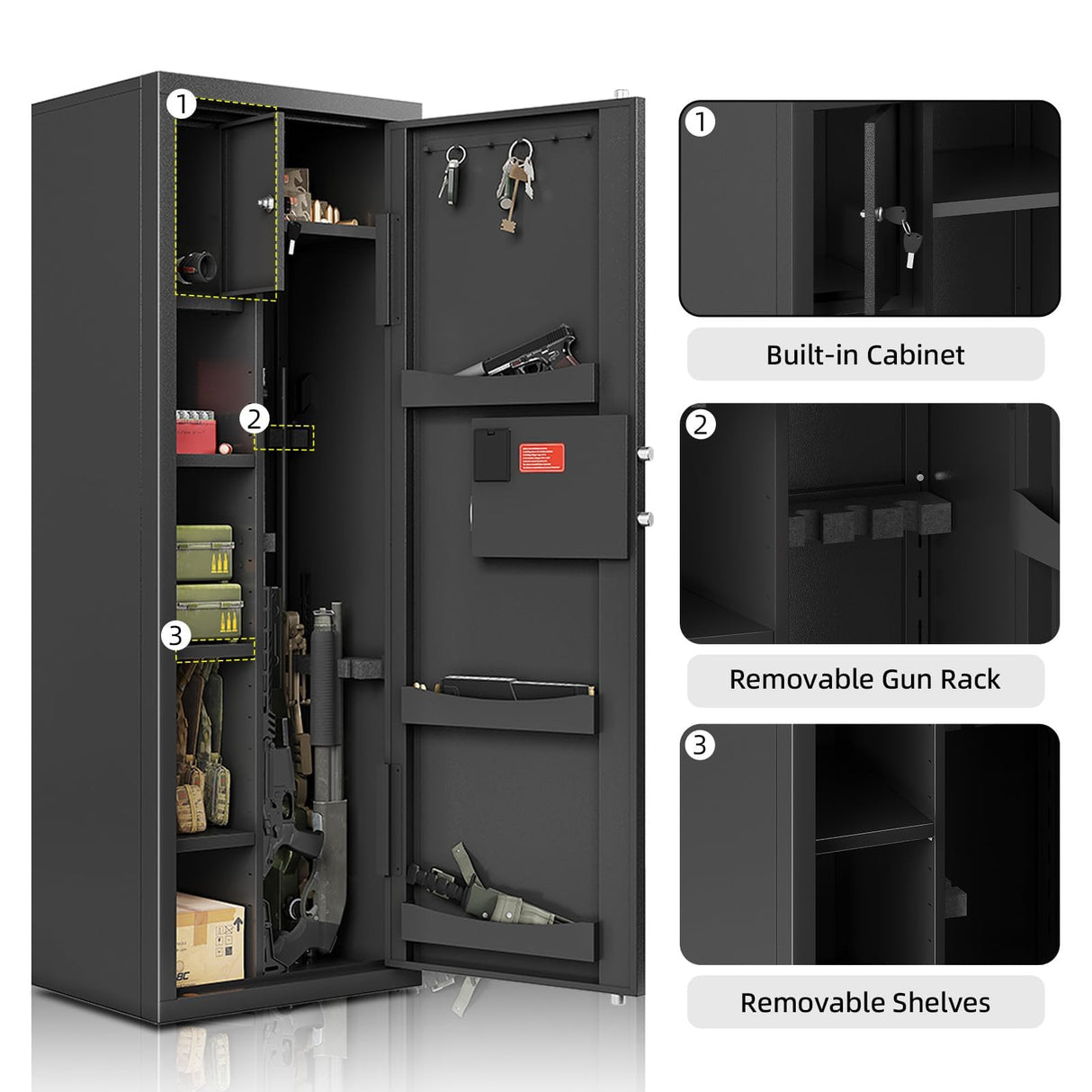 KAER 8-12 Gun Safe Multi-function Gun Safe, Gun Safe for Rifles and Pistols, Gun Cabinet, Large Gun Safe for Home Rifles and Shotguns, Electronic Gun Cabinet with Removable Shelf and Rifle Rack (1450) KAER
