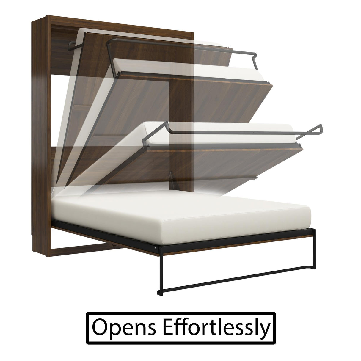 REALROOMS Halstead Queen Size Murphy Bed with 2 Nightstand Cabinets, Space-Saving Fold-Out Wall Bed with Open Shelving and Concealed Storage for Bedroom or Guest Room, Walnut REALROOMS
