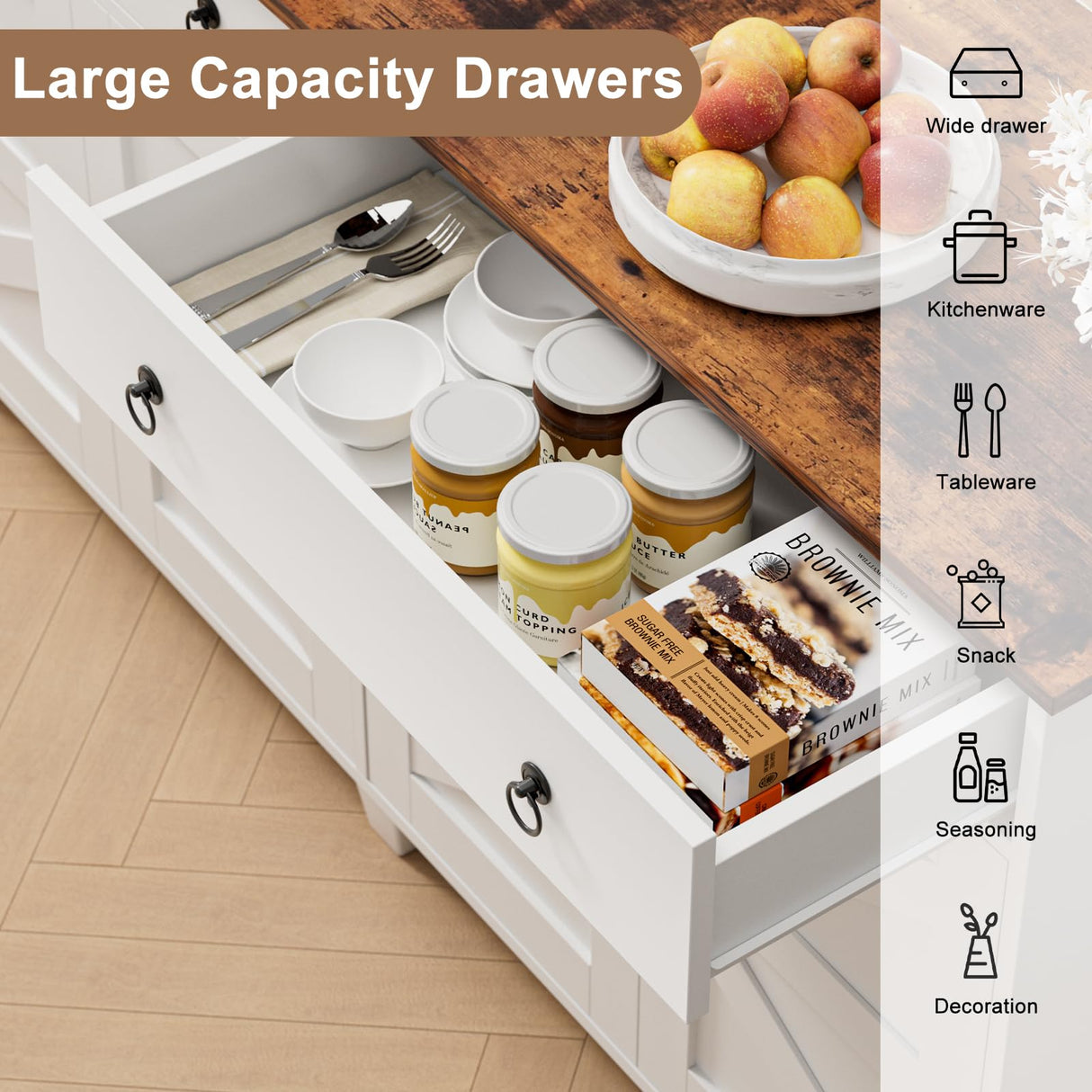 SYESWAY Buffet Cabinet with Storage, 55”Large Coffee Bar Cabinet with 2 Drawers and 4 Barn Doors, Adjustable Shelf, Modern Farmhouse Sideboard Buffet for Kitchen, Living Room, White SYESWAY