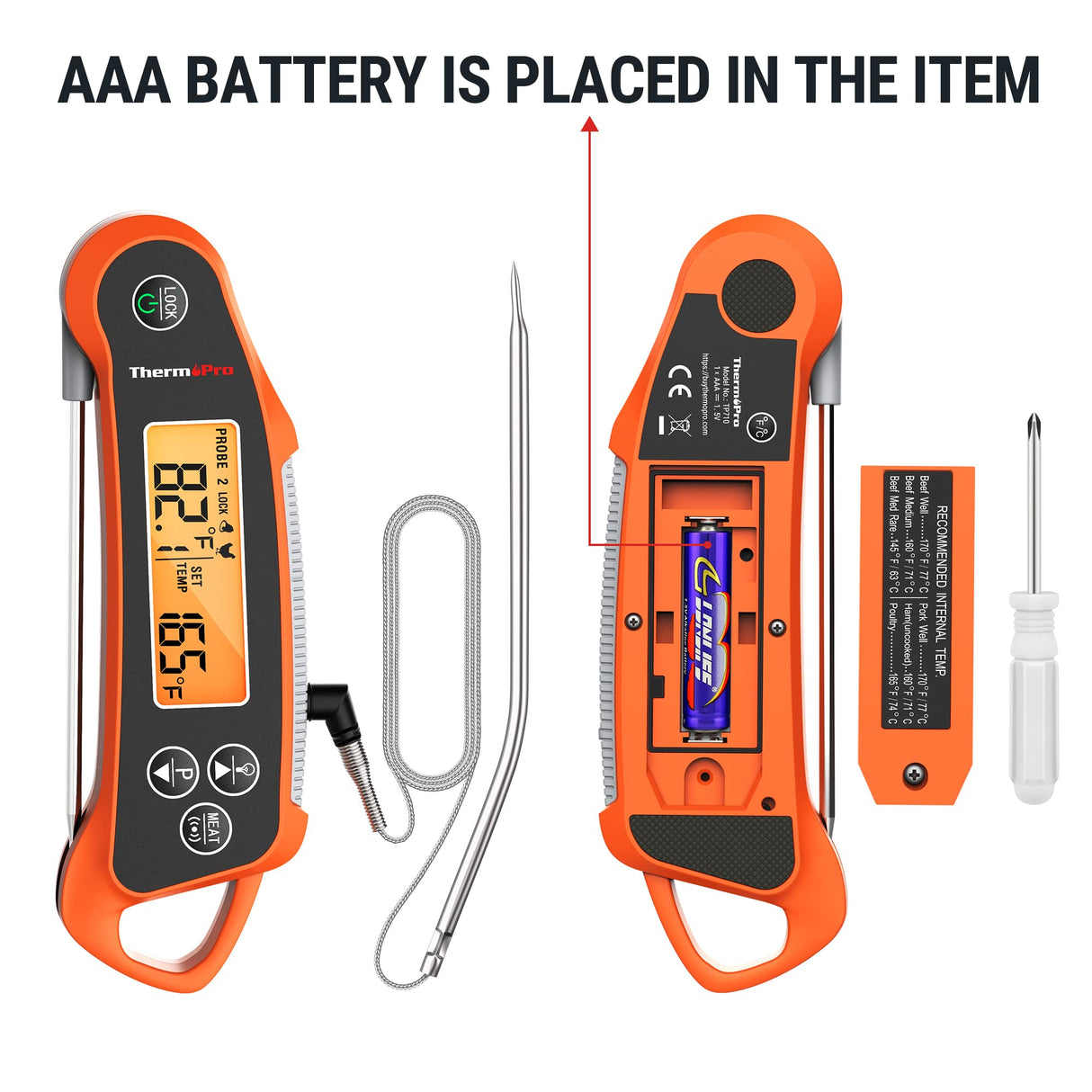 ThermoPro TP710 Instant Read Meat Thermometer Digital for Cooking, 2-in-1 Waterproof Kitchen Food Thermometer with Dual Probes and Dual Temperature Display for Oven, Grilling, Smoker & BBQ ThermoPro