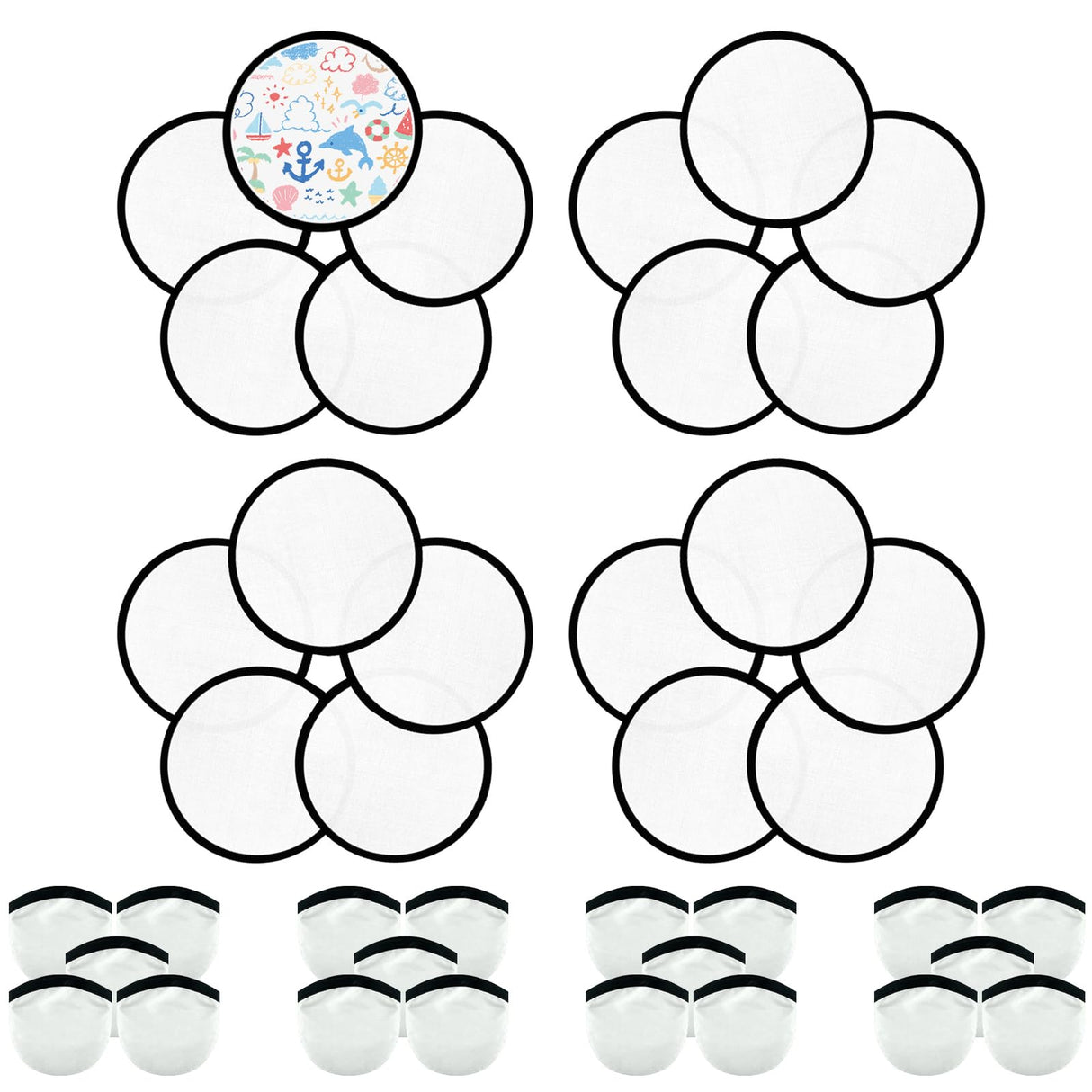 YEAHACLUB 20PCS Foldable Flying Disc Fans with Bags, 9.8'' DIY Handheld Black Egde Fabric Folding Fan for Outdoor Game Activities Birthday Party Favors Gifts, White YEAHACLUB