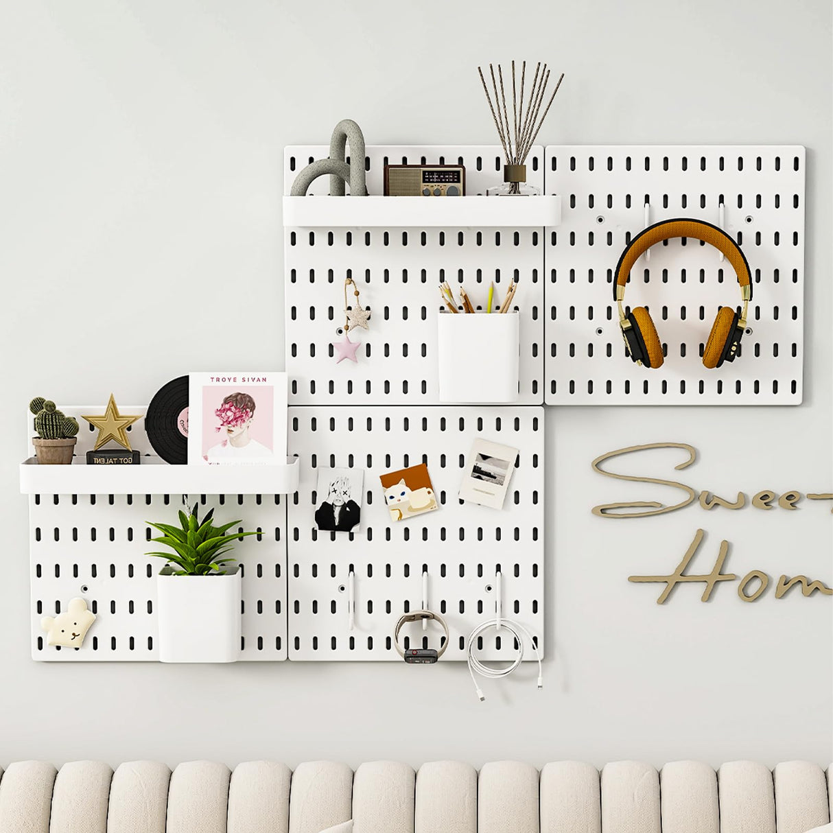 Peg Board, Modular Hanging Peg Board Combination Kit with Accessories for Wall Organizer, Crafts Organization, Ornaments Display, Wall Peg Board (22 Inches x 33 Inches, White) Nafenai