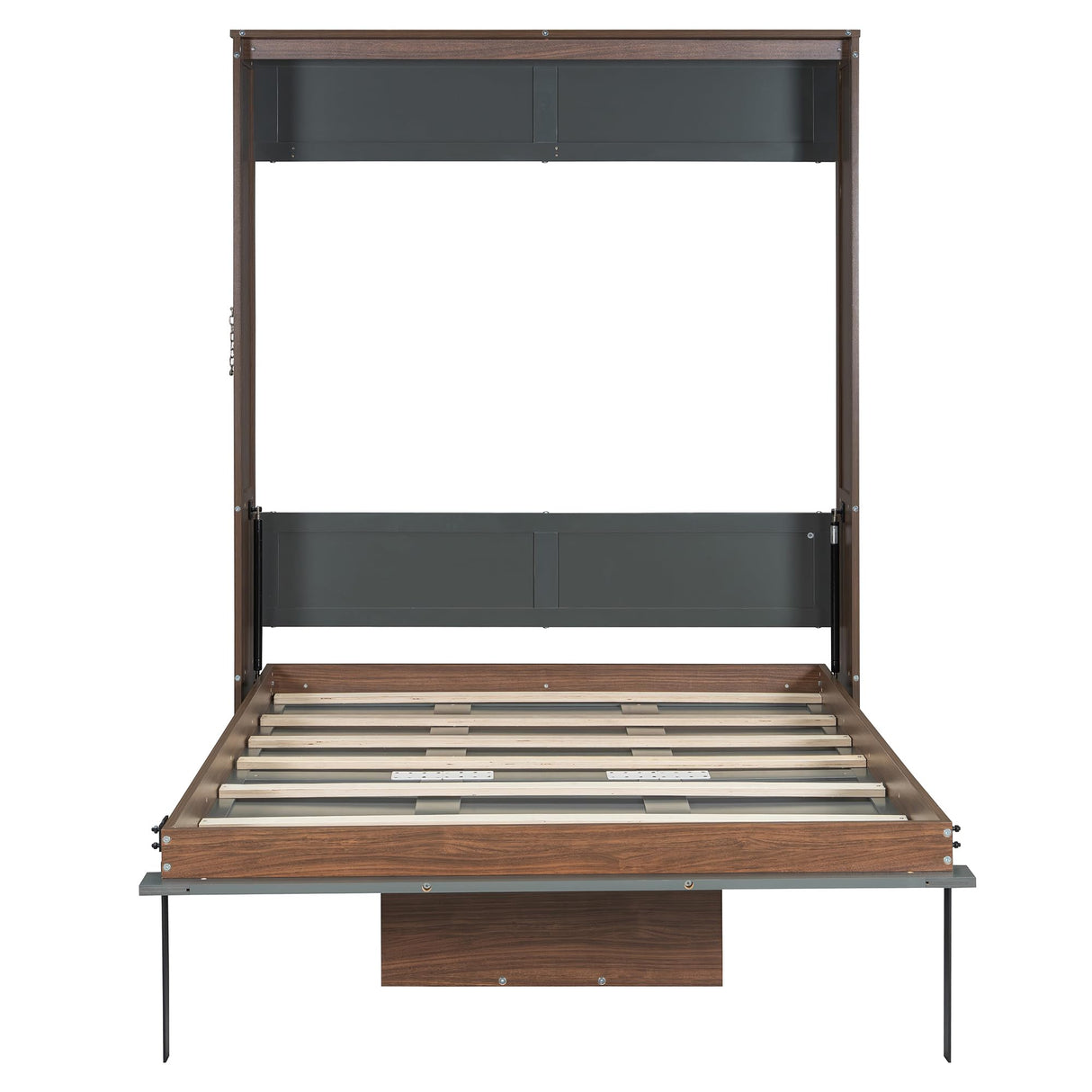 Polibi Full Size Murphy Bed with Foldable Desk,Space Saving Wall Bed,Heavy Duty 500 LBS,Hydraulic Lift,for Apartment & Home Office,Walnut & Gray Polibi