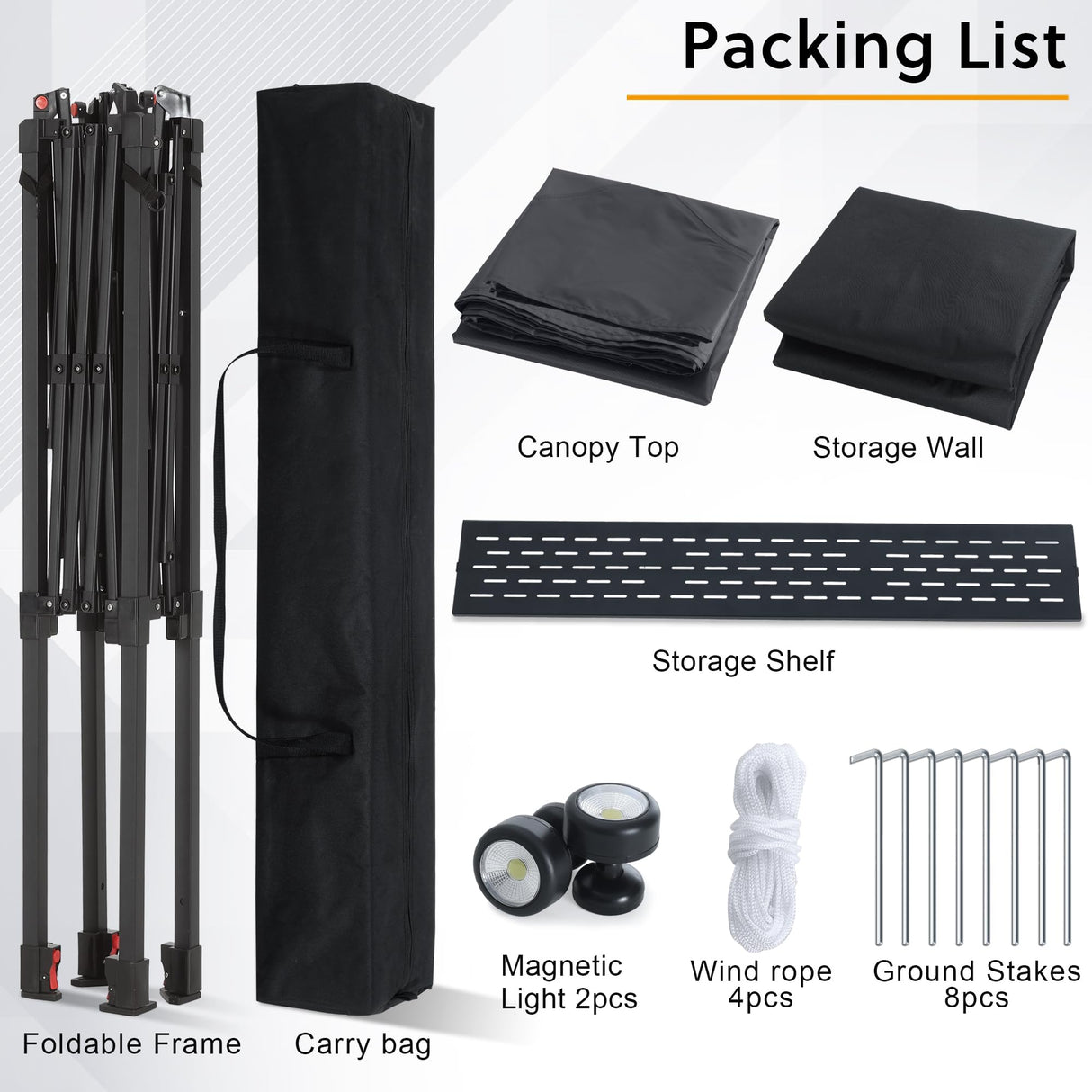 ABCCANOPY 8'x 5' Foldable Grill Gazebo Canopy - Outdoor BBQ Gazebo Shelter with LED Light and Pouch, Patio Canopy Tent for Barbecue and Picnic (Dark Gray) ABCCANOPY