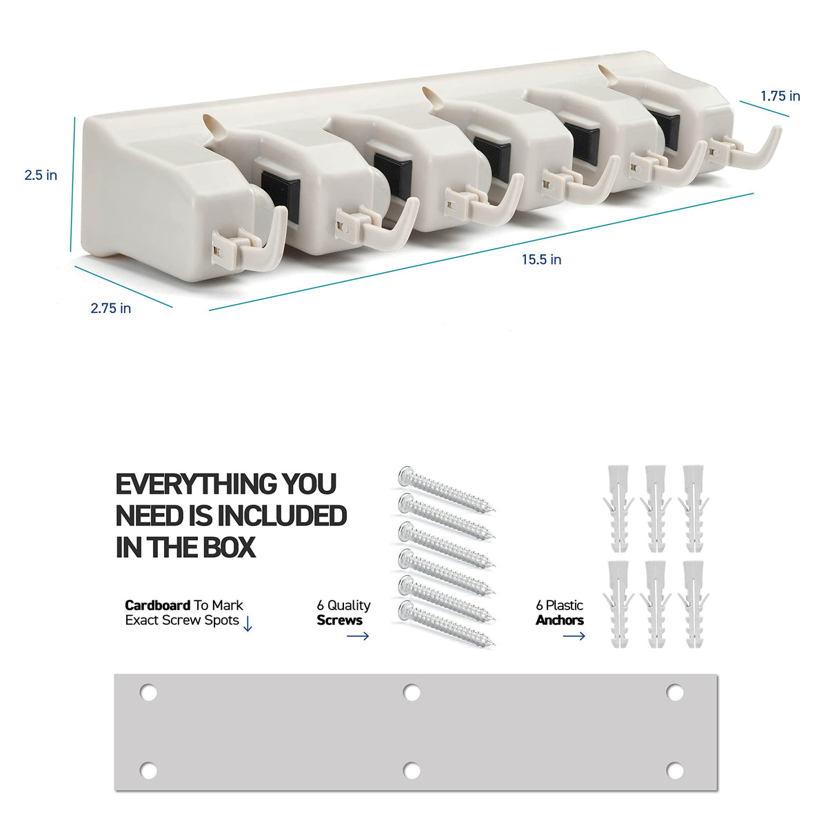 Home-it Mop and Broom Holder Wall Mount Garden Tool Storage Tool Rack Storage & Organization for the Home Plastic Hanger for Closet Garage Organizer (5-position) HOME IT