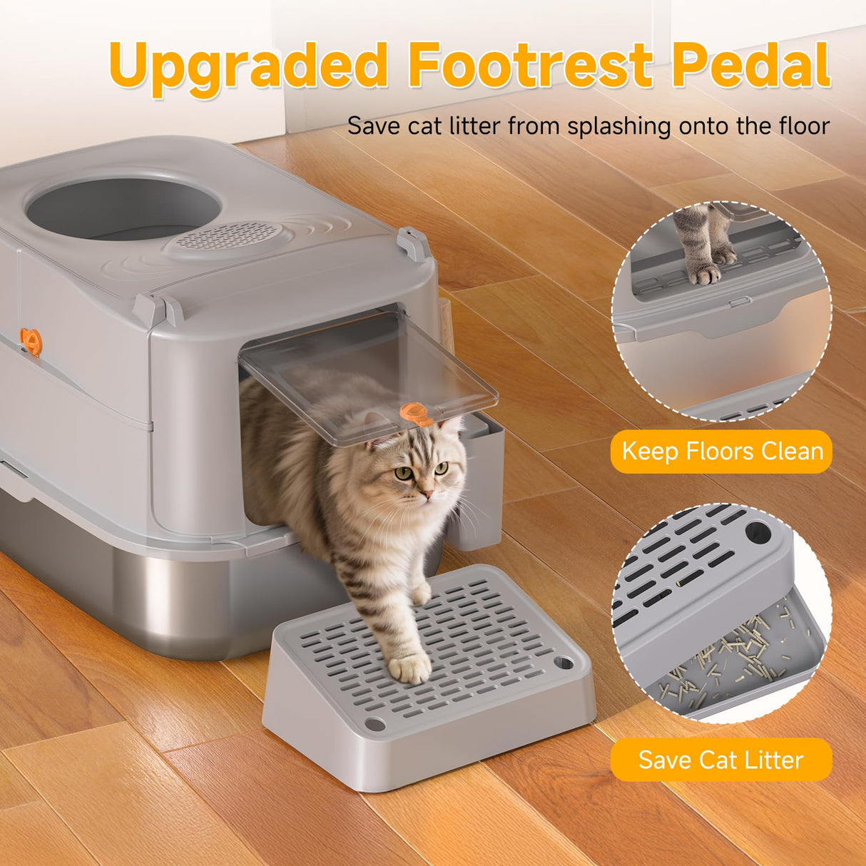 Stainless Steel Cat Litter Box with Lid, XL Extra Large Metal Litter Box for Big Cats, 180° Flip Cover Enclosed Top Entry Litter Boxs with High Sided Enclosure & Scoop, Non-Sticky, Anti-Leakage PIRAIL