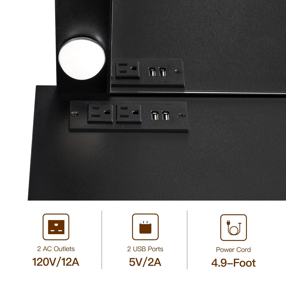 FIONESO Makeup Vanity Desk with Mirror & Lights, Vanity Desk with 4 Drawers & Charging Station, Dressing Vanity Table with Open Storage Shelves, 3 Color Modes, Vanity Table for Bedroom, Black FIONESO