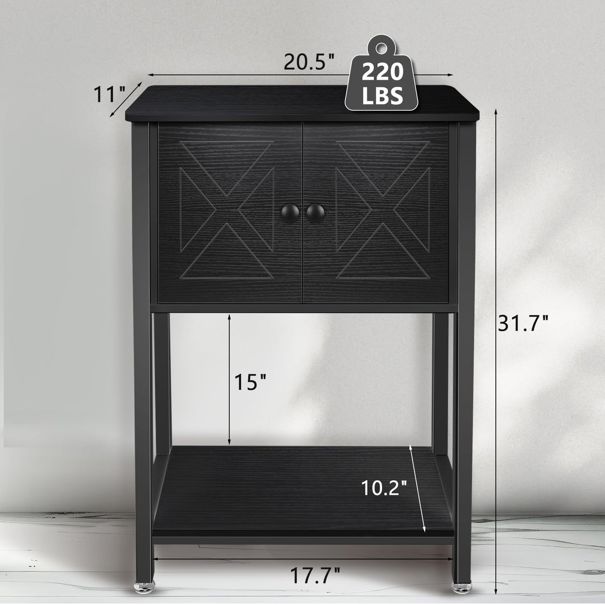 BEURUKU 5-10 Gallon Fish Tank Stand, Heavy Duty Aquarium Stand with Cabinet & Power Outlets for Fish Tank Accessories Storage, Double Tank Stand 20.5" L* 11" W Tabletop, 220LBS Capacity Black BEURUKU