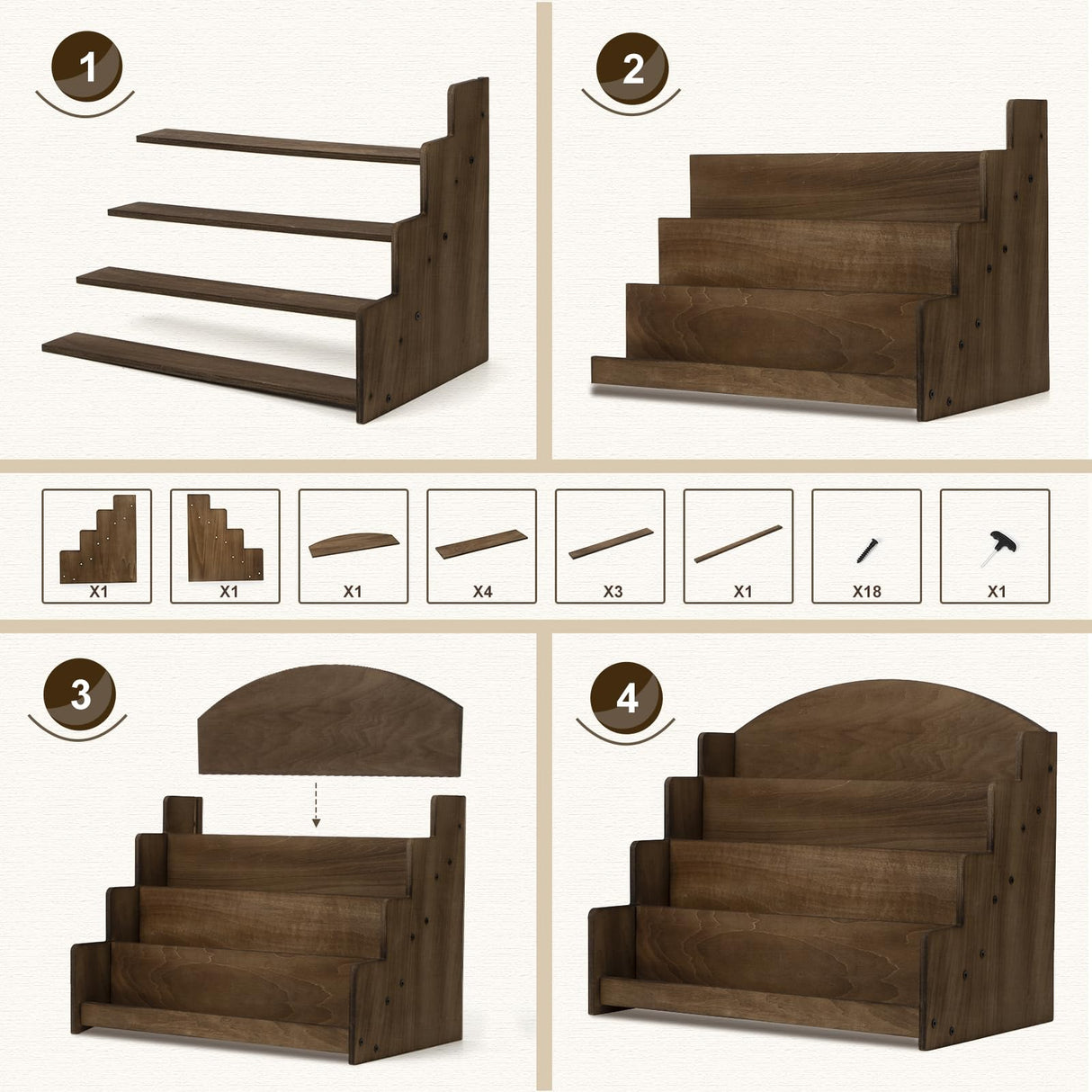 PUERSI Greeting Card Display Stand Holder - 4-Tier Wooden Organizer Rack for Retail Stores, Postcards, Stickers & Stationery Vendors Brown PUERSI