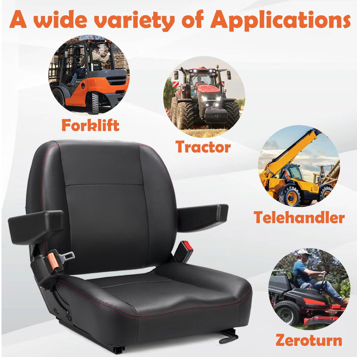 SEATIN Universal Forklift Seat,Tractor Seat,with Micro Switch,Armrest and Safety Belt,for Tractor,Mower,Skid Loader,Telehandler,Backhoe,Excavator Dozer… SEATIN