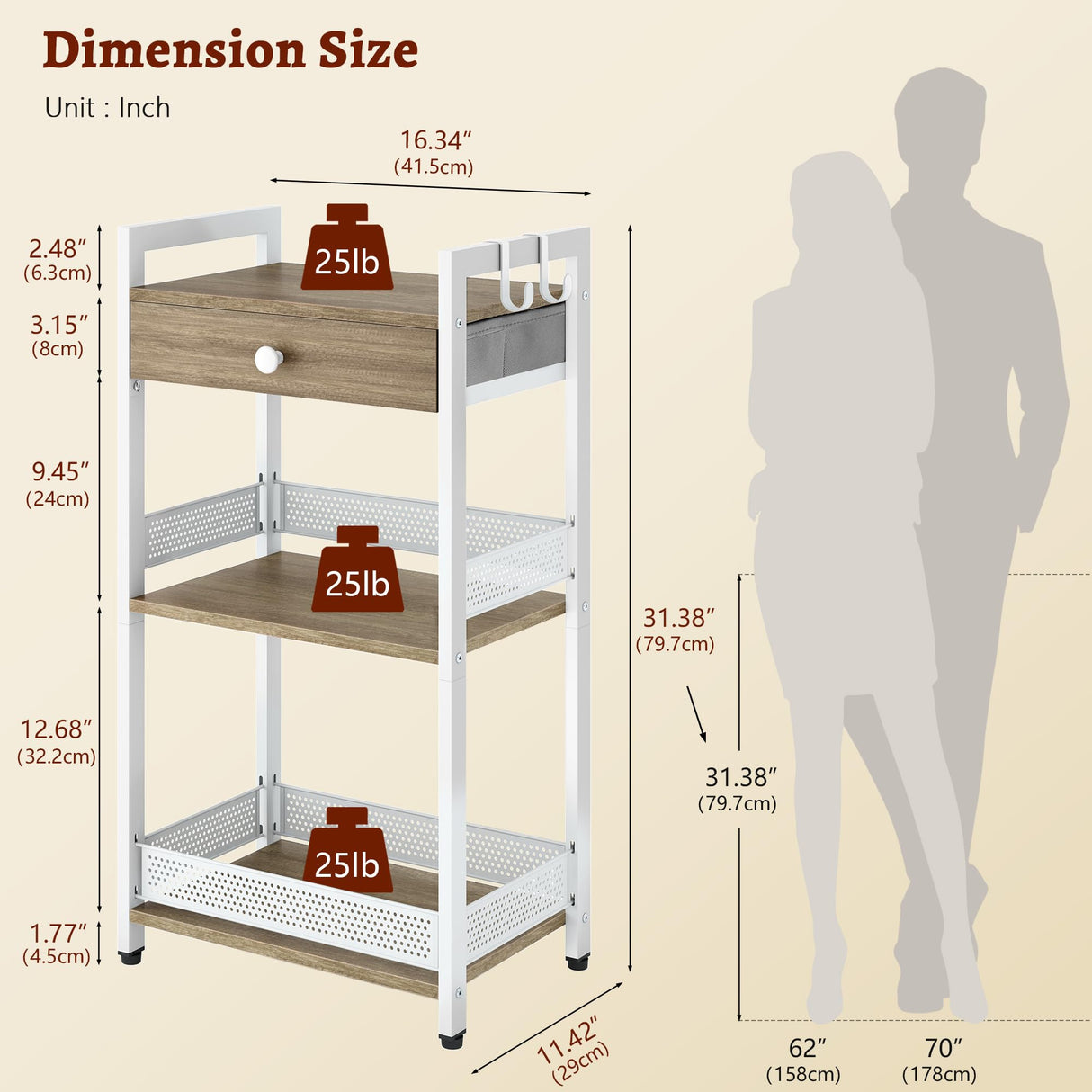 FAVOOSTY 3-Tier Bathroom Ladder Shelf Floor Storage Shelf with Drawer Freestanding Shelving Unit Bookcase End Table for Bathroom Living Room,Balcony-White FAVOOSTY
