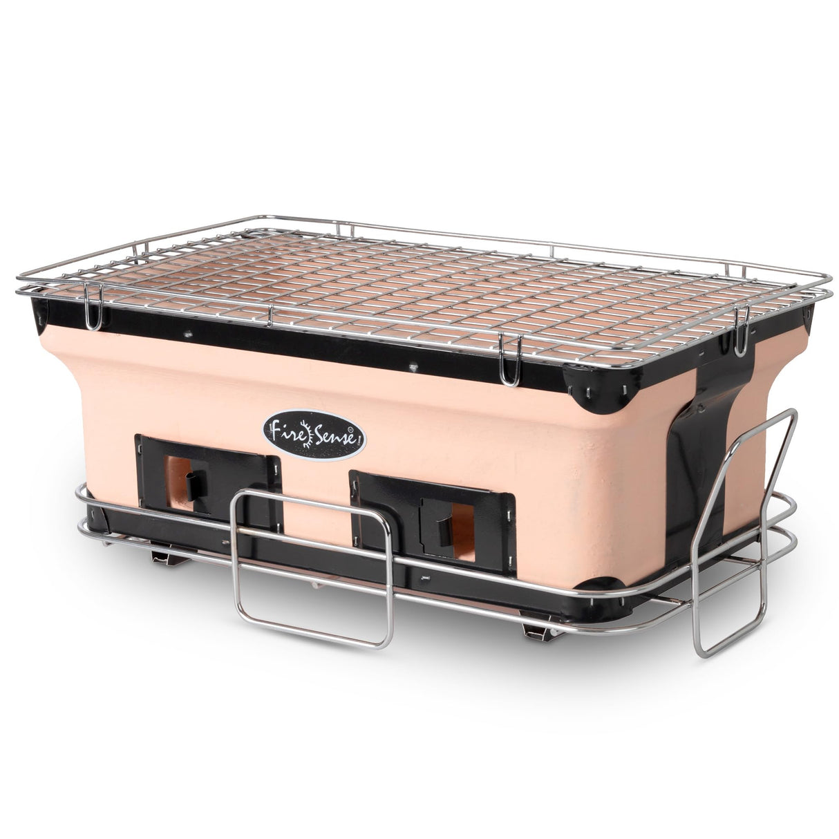 Fire Sense 60450 Yakatori Internal Grates Charcoal Chrome Cooking Grill Japanese Table BBQ Handmade Using Clay Adjustable Ventilation For Outdoor Barbecues Camping Traveling - Large - Tan Fire Sense