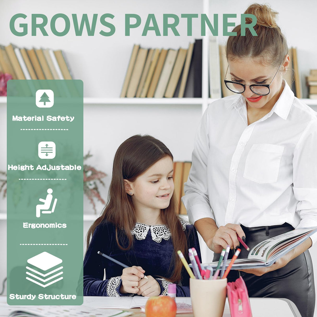 Diroan Kids Functional Desk and Chair Set, Ergonomic Height Adjustable Children School Study Desk with Tilt Desktop, Book Stand, LED Light, Metal Hook and Storage Drawer for Boys Girls(Grey) Diroan