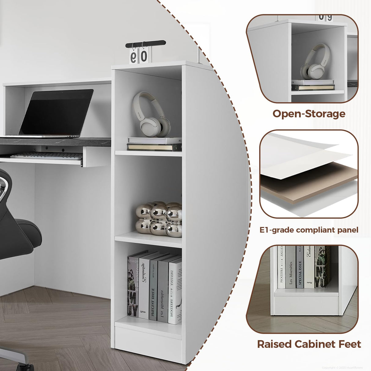 Huariifowm Modern L Shape Reception Desk with Counter, LED Light, Lockable Drawer, Keyboard Tray, for Salon, Office, or Lobby Receptionist Desk(Maple+White/Right, 71" L*24" W*39" H) Huariifowm