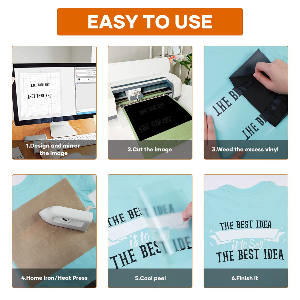 HTVRONT Heat Transfer Vinyl White Iron on Vinyl-12 x 60FT White HTV Vinyl Roll Easy to Cut & Weed for Heat Vinyl Design (White) HTVRONT