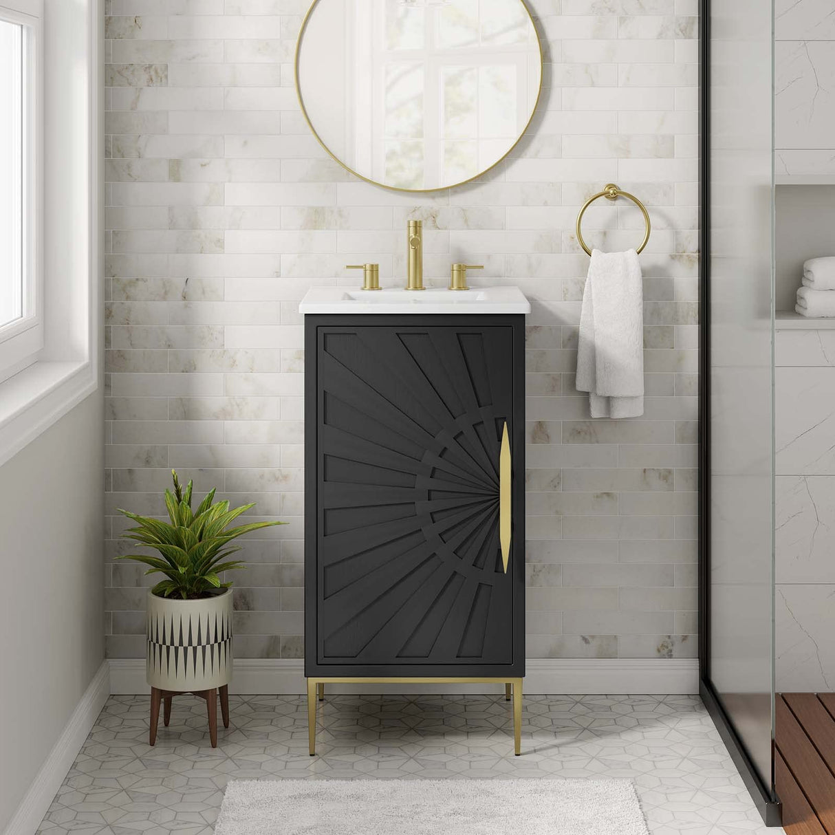 Modway Awaken Bathroom Vanity Cabinet, 18", White Black Modway