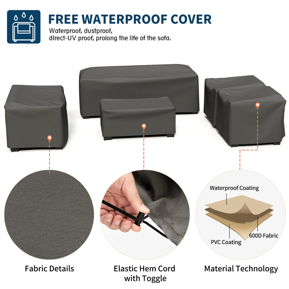 UDPATIO Outdoor Patio Furniture, 4 Pieces Outdoor Sectional Patio Set with Storage Coffee Table and Khaki Cushions, Patio Loveseats Balcony Furniture for Small Space UDPATIO