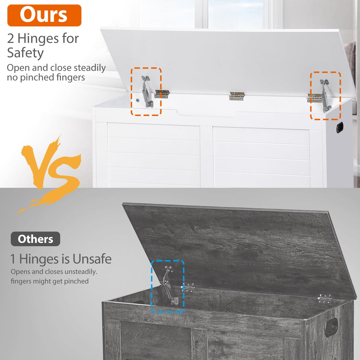 Epetlover Wooden Storage Chest Box with Flip-top Lid & Safety Hinge, 39.4 Inch Living Room Organizer, Bedroom Bench, White Epetlover