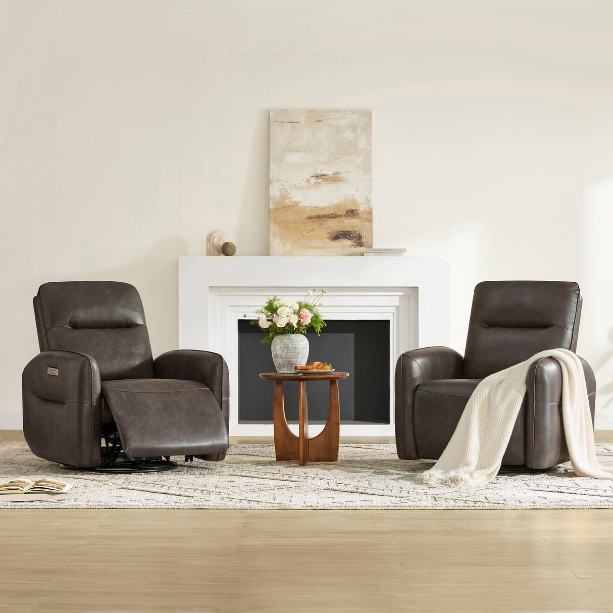 CHITA Faux Leather Power Recliner Chair, Swivel Glider Recliner for Adults, Nursery Rocking Chair with USB & Type-C Charging for Living Room, Bedroom, Chocolate Brown CHITA