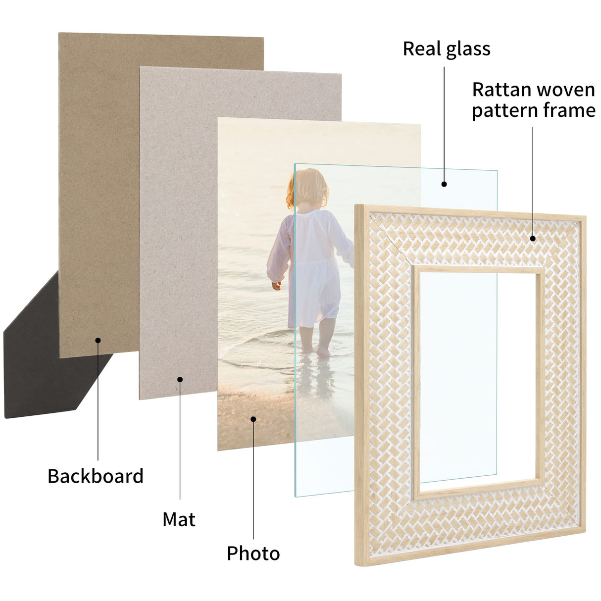 takfot Boho Picture Frames 5x7 Family Picture Frame 2 Pack, Bohemian Rattan Decor Farmhouse Style Carved Wood Frames for Wall Mount or TableTop Display Birthday Christmas Gifts takfot