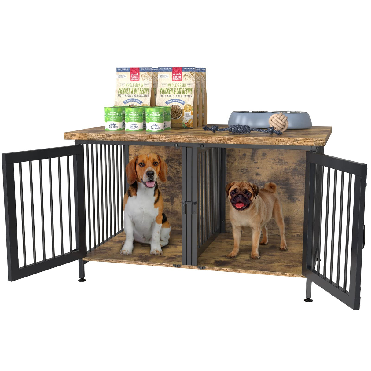 GDLF Double Dog Crate with Divider for 2 Small Dogs or 1 Dog, Furniture Style Kennel Indoor Cage with Removable Panel (Int.dims:36.2”Wx24.5”Dx21”H) GDLF