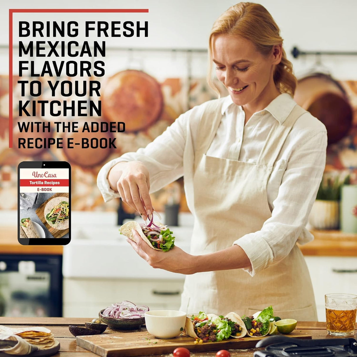 Uno Casa Cast Iron Tortilla Press 8 Inch - Tortilla Maker Press, Pre-Seasoned Roti Maker with 100 Pcs Parchment Paper - Heavy Duty Quesadilla Maker for Homemade Flatbreads, Rotis, Empanadas Uno Casa