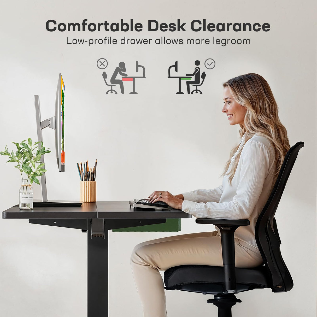 Marsail Electric Standing Desk with Drawer, 48 x 24 Electric Stand Up Desk, Ergonomic Adjustable Desk with Storage, Headphone/Bag Hooks, Computer Desk for Home & Office with Cable Management,Black Marsail
