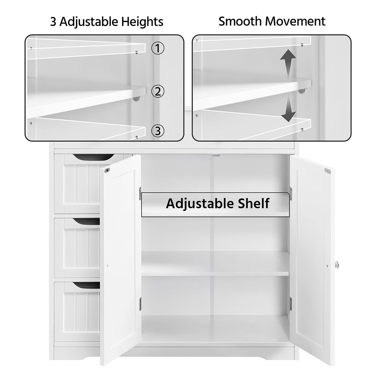 Topeakmart Bathroom Free-Standing Floor Cabinet, Practical Storage Cabinet with 4 Drawers and 2 Doors for Kitchen, Entrance Area, Living Room, Adjustable Shelves, Ample Space White Topeakmart