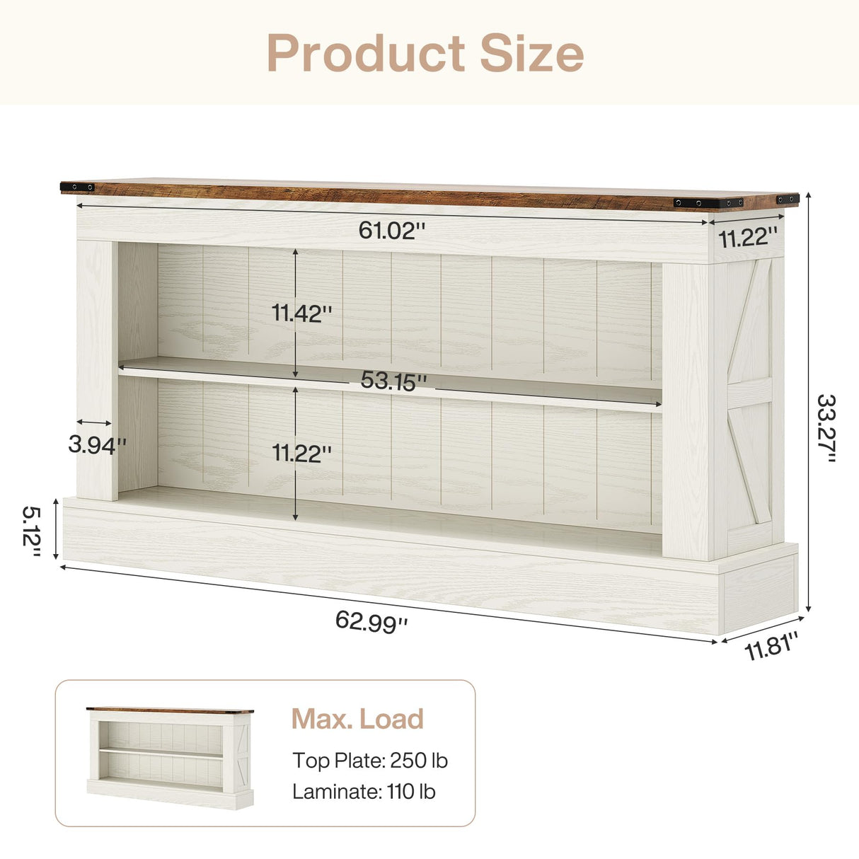 Tribesigns 63-Inch Long Console Table for Entryway, Narrow Long Entry Table with Shelves for Living Room, Farmhouse Sofa Console Behind Couch, for Foyer, Hallway, White and Brown Tribesigns
