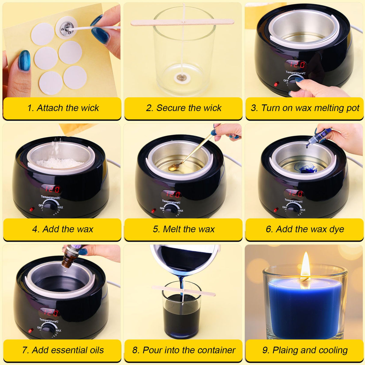 Candle Making Kit for Adults - 43 PCS Complete DIY Candle Making Supplies, Include Wax Melter, 1500G Soy Wax Beeswax, 8 Scents, 10 Dyes, 10 Jars, 20 Wicks & More - Great for Beginner, Home Decoration Candle Aider